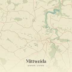 Vintage map of Mittweida, Germany.
