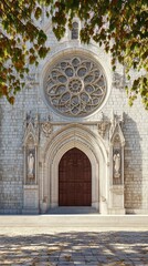 Obraz premium Ornate church entrance with rose window