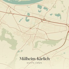 Vintage map of Mulheim-Karlich, Germany.