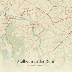 Vintage map of Mulheim an der Ruhr, Germany.