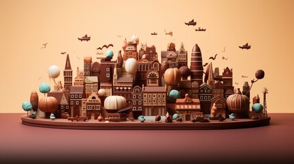 Colorful 3D Cartoon-Style World Made of Chocolate for Celebration