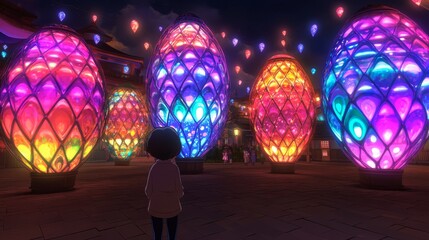 Fototapeta premium Illuminated Egg Lanterns Festival Night Scene