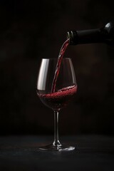 Red wine pouring into a crystal glass
