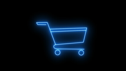 Glowing neon Shopping cart icon. shopping trolley sign, buying symbol. Glowing neon trolley basket sign, outline shop cart symbol in vivid colors. Glowing neon Online shopping