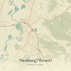 Fototapeta premium Vintage map of Nienburg (Weser), Germany.