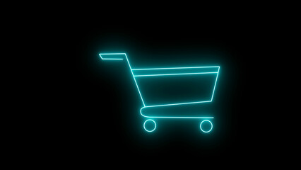 Glowing neon Shopping cart icon. shopping trolley sign, buying symbol. Glowing neon trolley basket sign, outline shop cart symbol in vivid colors. Glowing neon Online shopping	