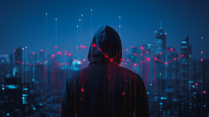 Hacker are planning to hack and attack networks and cyber security systems Smart digital city with connection cyber security network reciprocity over the cityscape . future smart wireless digital city