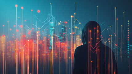 Obraz premium Hacker are planning to hack and attack networks and cyber security systems Smart digital city with connection cyber security network reciprocity over the cityscape . future smart wireless digital city