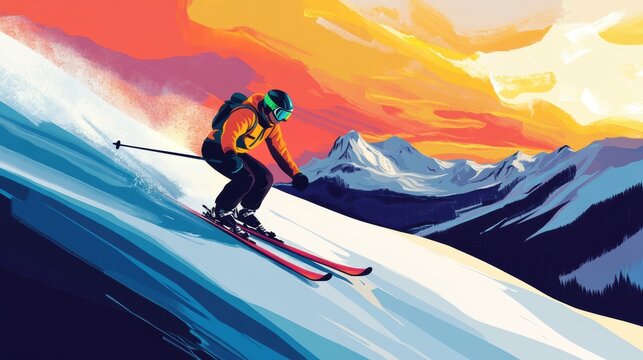 Happy skier skiing in winter.
