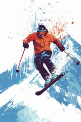 Happy skier skiing in winter.