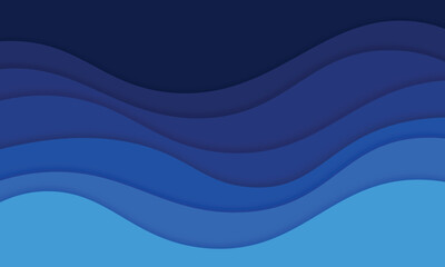 Abstract blue wave paper cut style banner template empty background.blue wavy with shadow layered background