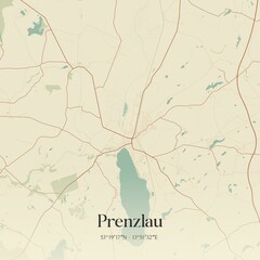 Vintage map of Prenzlau, Germany.
