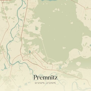 Vintage map of Premnitz, Germany.