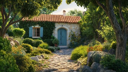 Naklejka premium Stone cottage garden path.