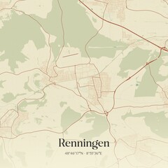 Vintage map of Renningen, Germany.