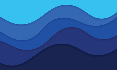 Abstract blue wave papercut style banner water background with shadow overlap background