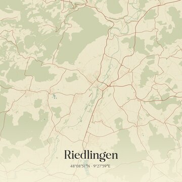 Vintage map of Riedlingen, Germany.