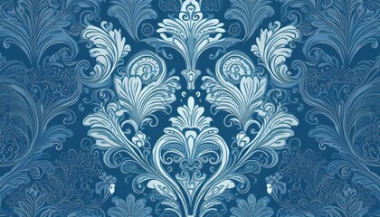 Vibrant Blue Damask Pattern Wallpaper with Elegant Gold Accents, Perfect for Adding Timeless Charm to Interiors