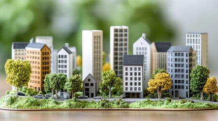 Obraz premium Miniature city model, green environment, sustainable development, urban planning concept