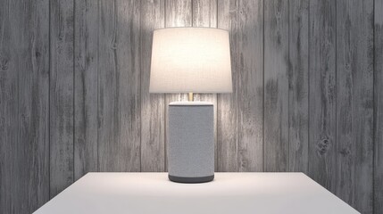 Illuminated Table Lamp on Wooden Wall Background