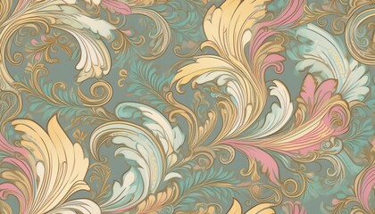 Vintage Charm Meets Modern Elegance Seamless Damask Pattern on a Soft Pastel Background, Perfect for Home Decor and Digital Art