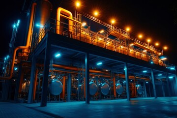 Fototapeta premium Illuminated Industrial Facility Nighttime Processing Plant