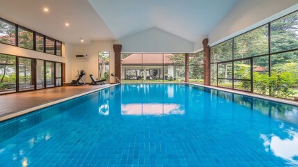 Fototapeta premium Indoor Swimming Pool with Fitness Equipment View