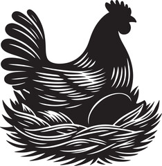 hen sitting in nest silhouette design vector art illustration.