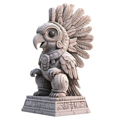 Fototapeta premium 3D Cartoonish Sculpture of Aztec Accentor with Intricate Feathered Headgear in White Finish