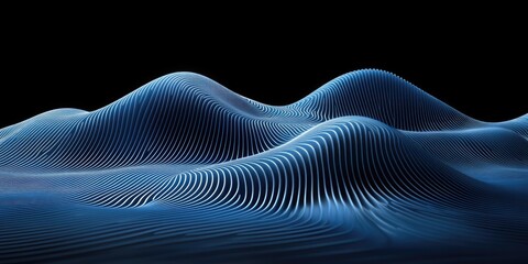 Abstract blue 3D landscape, dark background, data visualization, website banner