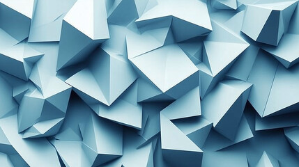Fototapeta premium 淡いブルーの立体ポリゴンをランダムに並べた背景画像を描いたAI生成画像