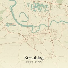 Vintage map of Straubing, Germany.