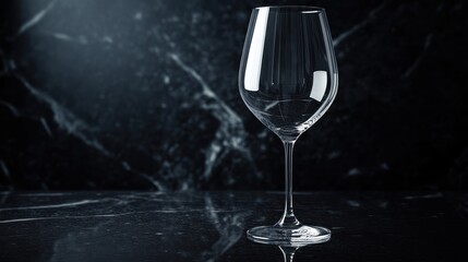 Empty wine glass on dark marble.