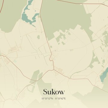 Vintage map of Sukow, Germany.