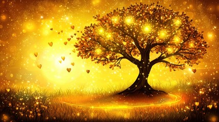 Golden Heart Tree: A Magical Dreamscape