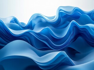 Abstract blue waves, fluid design, 3d render, Generative AI