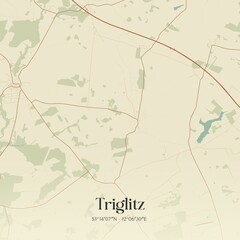 Vintage map of Triglitz, Germany.