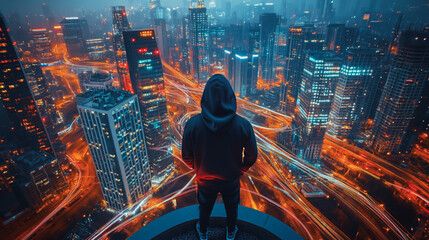 Hacker are planning to hack and attack networks and cyber security systems Smart digital city with connection cyber security network reciprocity over the cityscape . future smart wireless digital city