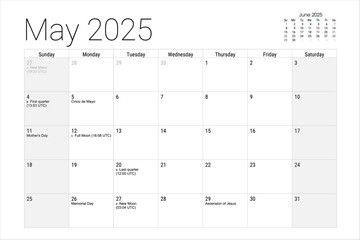 2025 May Calendar Printable Monthly Planner Schedule Organizer