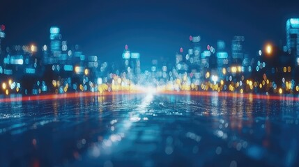 Futuristic city highway at night, glowing lights, digital cityscape background, technology concept