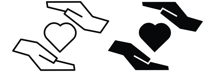 Heart in hand icon set. Donation and giving aid concept , Hands holding heart icon. Love icon. Health, medicine symbol. vector design eps 10.
