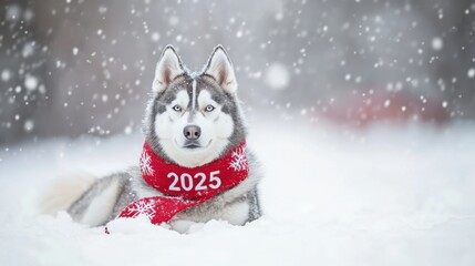 Naklejka premium Serene Siberian Husky Dog Wearing 