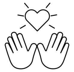 Vector set of hands holding heart icons, representing care, charity, and love.  hands holding heart icons.