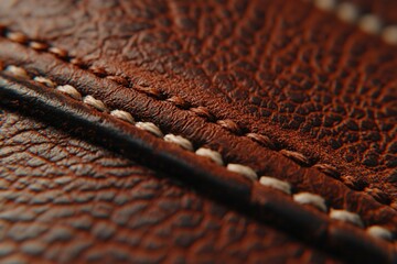 Detailed Close Up Of Brown Leather Stitchwork