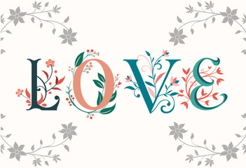 Obraz premium Love Letter Alphabet Decor Design, Love Card, Valentine's Day Card Decor Alphabet, Alphabet Love, L O V E, Craft, Illustration Lettering.