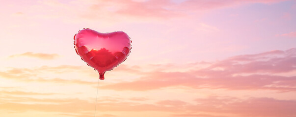 Obraz premium A heart-shaped balloon floating in a colorful sunset sky.