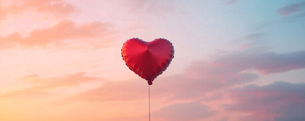 Obraz premium A heart-shaped balloon floats against a beautiful sunset sky.