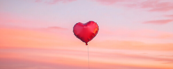 Obraz premium A heart-shaped balloon floats against a colorful sunset sky.