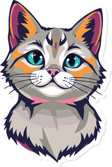 A vibrant vector art of a cute cat with bright blue eyes and an artistic touch.