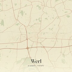 Fototapeta premium Vintage map of Werl, Germany.
